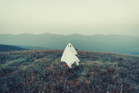 Ghost walking on meadow Stock Photos