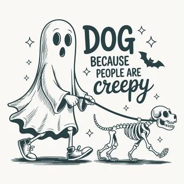 Ghost walking skeleton dog funny halloween t shirt design creepy people quo.. Stock Illustration