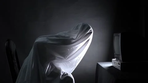 Ghost watching a CRT TV Stock Footage 168474661