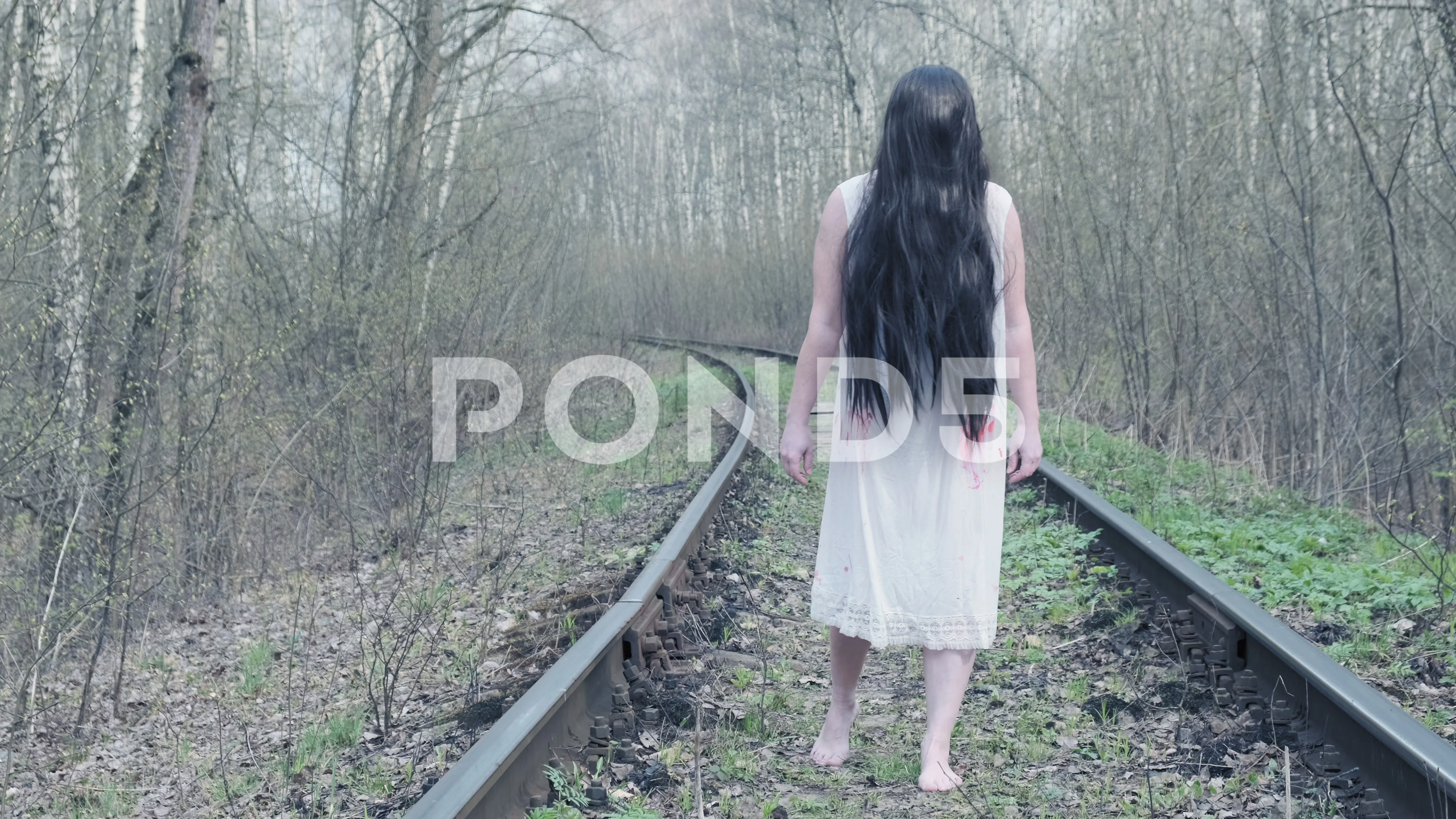 Antagonisme Ripples etage ghost of woman walking in forest along r... | Stock Video | Pond5