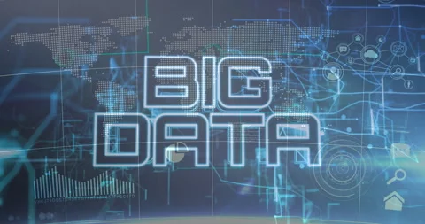 Ghosted outlines flashing hinting text transforming into glowing BIG DATA Stock Footage 312712947