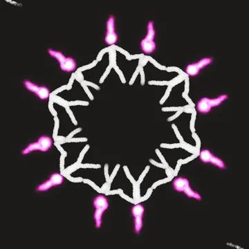 Ghostly Circle – Dancing Wisp Spirits with Pink Flame Heads Illustrazione stock