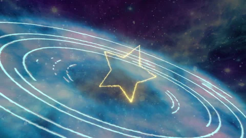 Ghostly Cosmic Ring with Orbiting Light Trails and Forward Moving Stars Loop Stock Footage 333303138