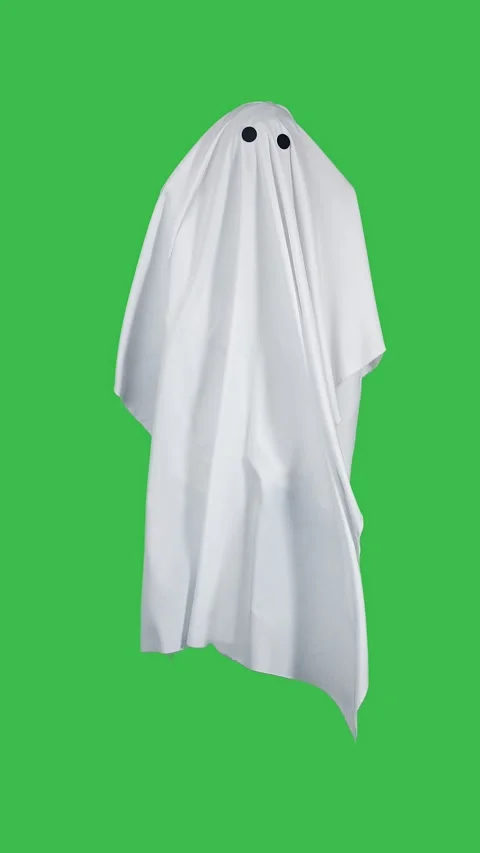 Ghostly Figure Covered with White Sheet on Green Background Stock Footage 311977481