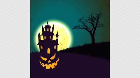 Ghostly Gatherings Under the Full Moon with Greeting Animation, 4k Resolution wi Stock Footage 288044930