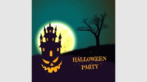 Ghostly Gatherings Under the Full Moon with Greeting Animation, 4k Resolution Stock Footage 288044949