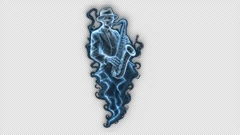 Ghostly Skeleton Jazz Saxophonist Playing – Right-Facing Alpha Overlay Vídeo Stock 344181922