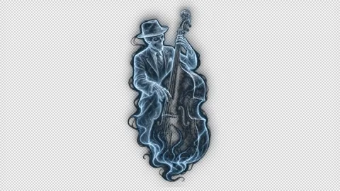 Ghostly Skeleton Upright Bassist Playing – Right-Facing Alpha Overlay 库存影片 344181501