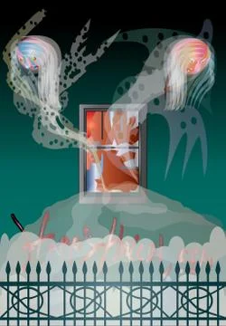 Ghosts and broken windows Stock Illustration