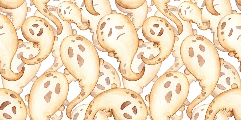 Ghosts cute beige pattern dense watercolor Stock Illustration