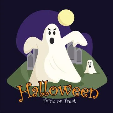 Ghosts flying in graveyard. Vector Illustrazione stock