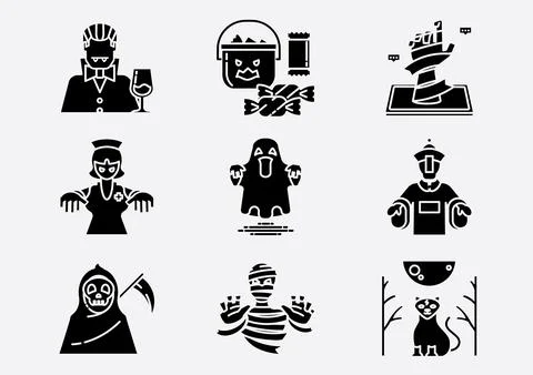Ghosts glyph icon set Stock Illustration