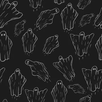 Ghosts for Halloween on black background. cute ghosts characters. vector Stock Illustration