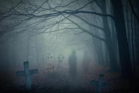Ghosts in haunted forest Stock Photos