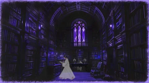 Ghosts in the Library, Perfect Loop, Classic Spooky Purple Dark Ambient Scene Stock Footage 304886635