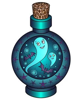 Ghosts locked in a bottle - vector full color Halloween illustration. Stock Illustration