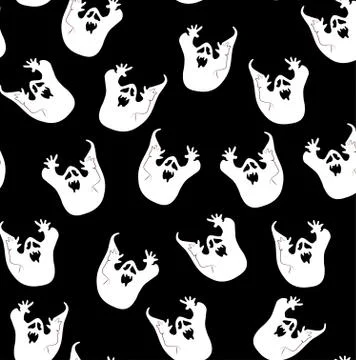 Ghosts pattern for the holiday Halloween on a black background	 Stock Illustration
