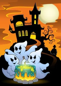 Ghosts stirring potion theme image - eps10 vector illustration. Stock Illustration