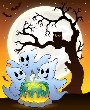 Ghosts stirring potion theme image Stock Illustration