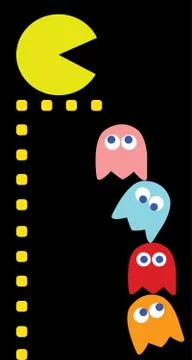 Ghosts trying to get Pac-man standing on the balcony Stock Illustration