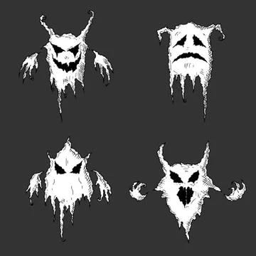 Ghosts. Vector cartoon illustrations. Isolated objects. Hand-drawn. Stock Illustration