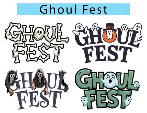 Ghoul Fest logo type typography vector with ghosts peeking Illustrazione stock