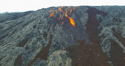 Giant Active Volcano Leaking Lava | Hawaii | 4K Drone Stock Footage 88306799