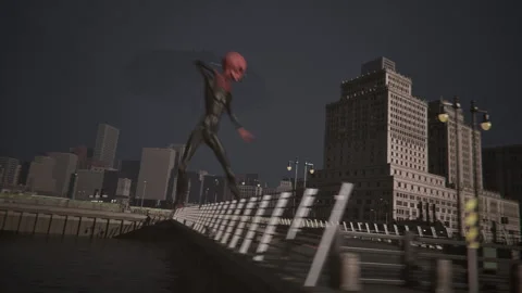 The giant alien dances after invading Earth Stock Footage 286804069