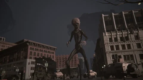 The giant alien in the middle of the city is invading Earth 01 Stock Footage 286027115