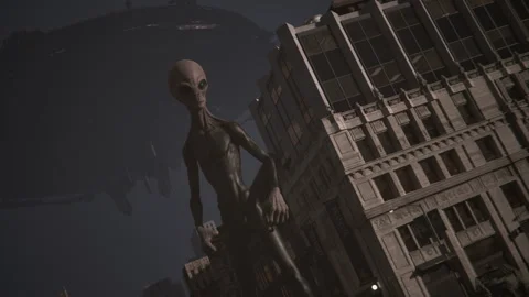 The giant alien in the middle of the city is invading Earth 02 Stock-Footage 286807161