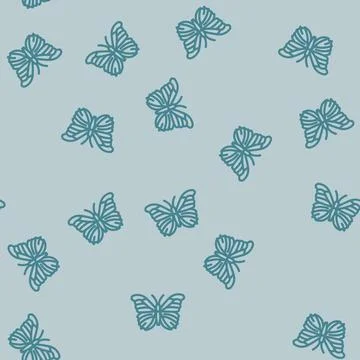 Giant blue morpho spring line vector seamless pattern Stock Illustration