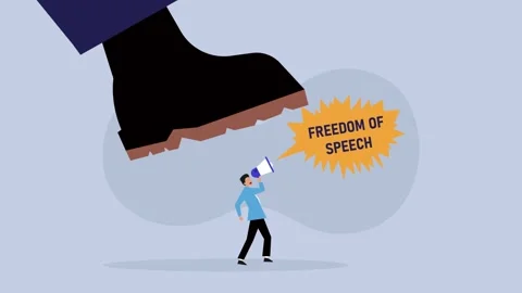 Giant boot trampling on a man, dictator, freedom of speech Video stock 258336210