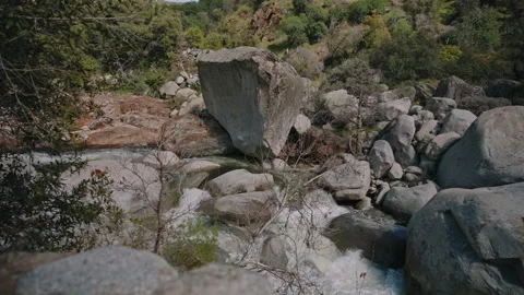 Giant Boulder Over River Rapids Sequoia National Park California Stock Footage 314894343