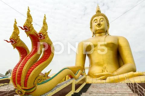 Giant buddha and dragon Stock Photos
