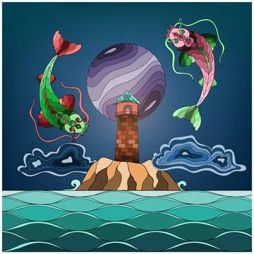 Giant catfish fish in the sky Stock Illustration