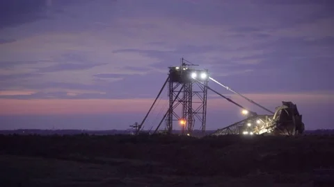 Giant Coal Mining Paddle Wheel in the Night Stock Footage 137276687