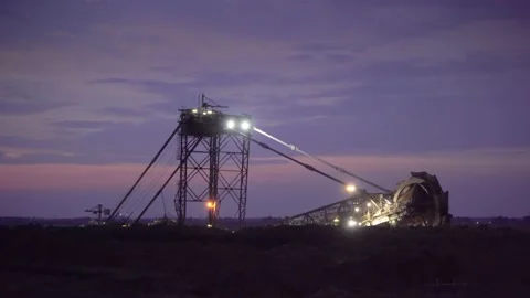 Giant Coal Mining Paddle Wheel in the Night Stock-Footage 137276751