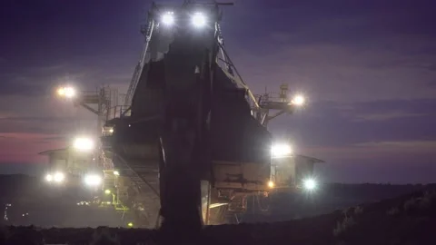 Giant Coal Mining Paddle Wheel in the Night Stock Footage 137277041