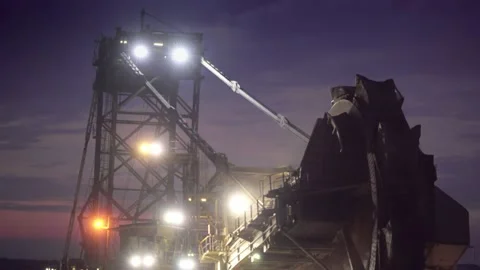 Giant Coal Mining Paddle Wheel in the Night Stock Footage 137277160