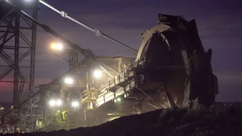 Giant Coal Mining Paddle Wheel in the Night Stock Footage 137277256