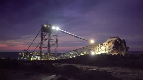 Giant Coal Mining Paddle Wheel in the Night Stock Footage 137277512
