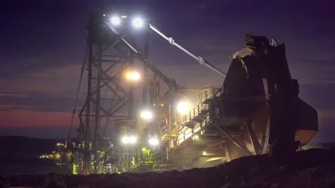 Giant Coal Mining Paddle Wheel in the Night Stock Footage 137277579