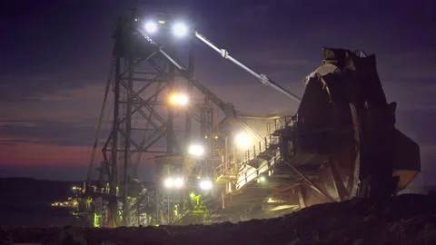 Giant Coal Mining Paddle Wheel in the Night Stock Footage 137277659