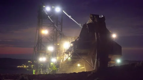 Giant Coal Mining Paddle Wheel in the Night Stock Footage 137278000