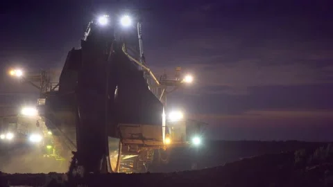 Giant Coal Mining Paddle Wheel in the Night Stock Footage 137278048