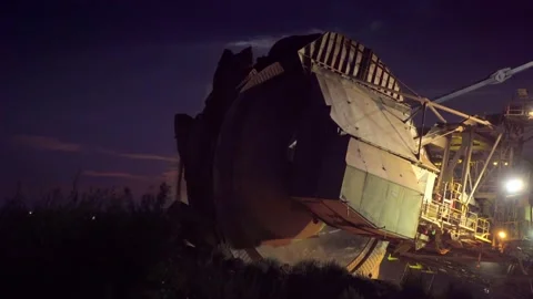 Giant Coal Mining Paddle Wheel in the Night Stock Footage 137278104