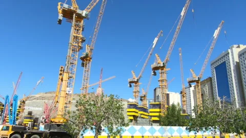 Giant construction crane at construction site, Mecca, Saudi Arabia Video stock 141929577