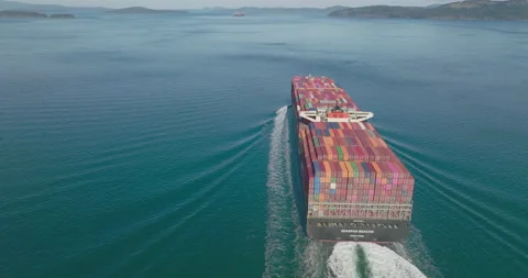Giant container ship carries huge cargo from South Korea to Vancouver Stock Footage 171663159