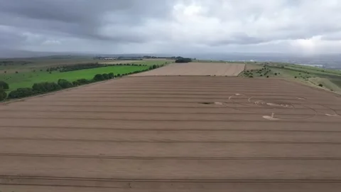 Giant Crop Circle, Gliding Up Drone Clip 4K, Westbury, Wiltshire, 30th July 2023 Stock Footage 267579439