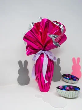 Giant Easter egg, bunnies and other chocolates Stock Photos